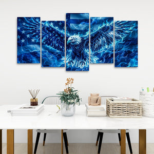 Blue Eagle – Abstract US Waving Flag 5-Panel Canvas Wall Art