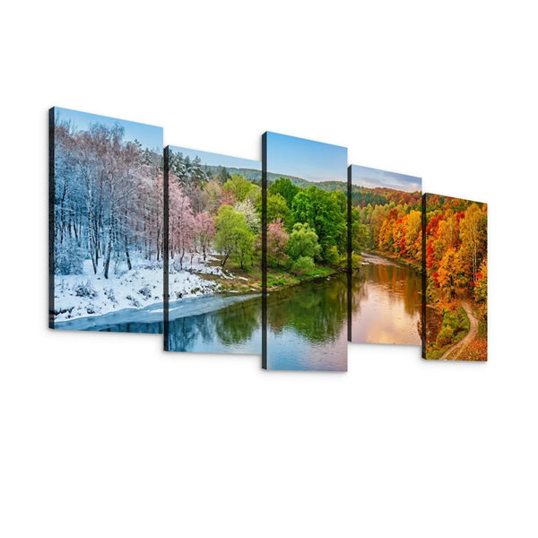 Four Seasons Canvas Wall Art – Winter Spring Summer & Fall Nature Print | 1, 3 & 5 Panel