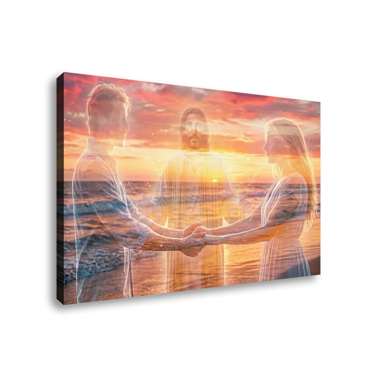 Jesus Christ Loving Couple Sunset Beach 5 Panel Level Canvas Wall Art