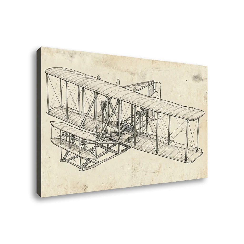 Wright Brothers First Flight Canvas Wall Art – Aviation History Sketch Print | 5-Panel Level