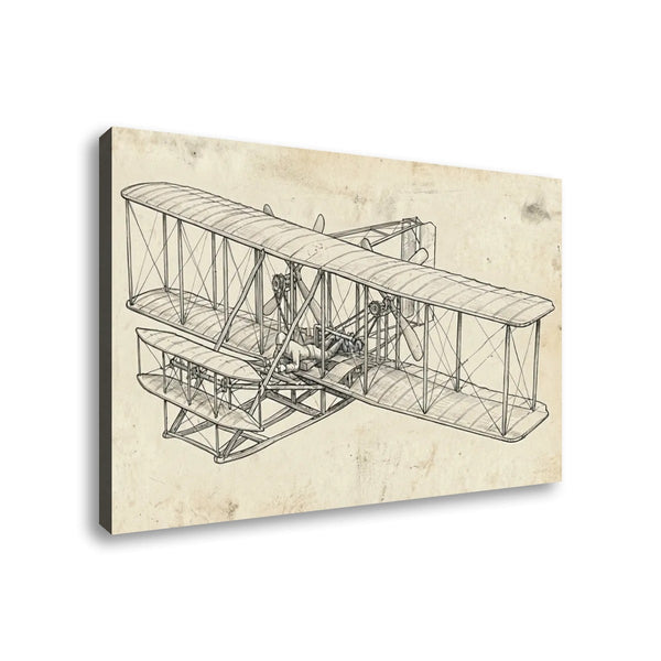 Wright Brothers First Flight Canvas Wall Art – Aviation History Sketch Print | 5-Panel Level