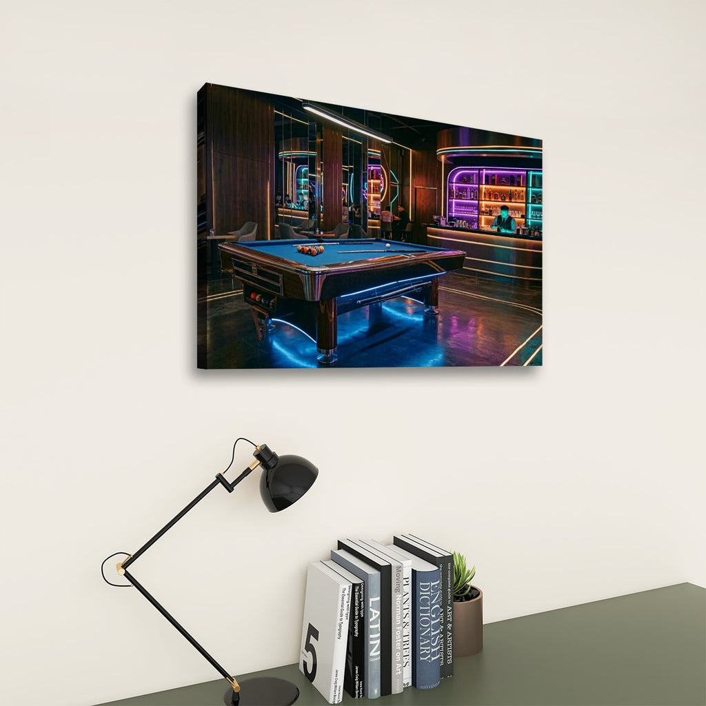 Billiards Pool Lounge Neon Lights Bar — 1, 3, 5-Panel Level Canvas Wall Art