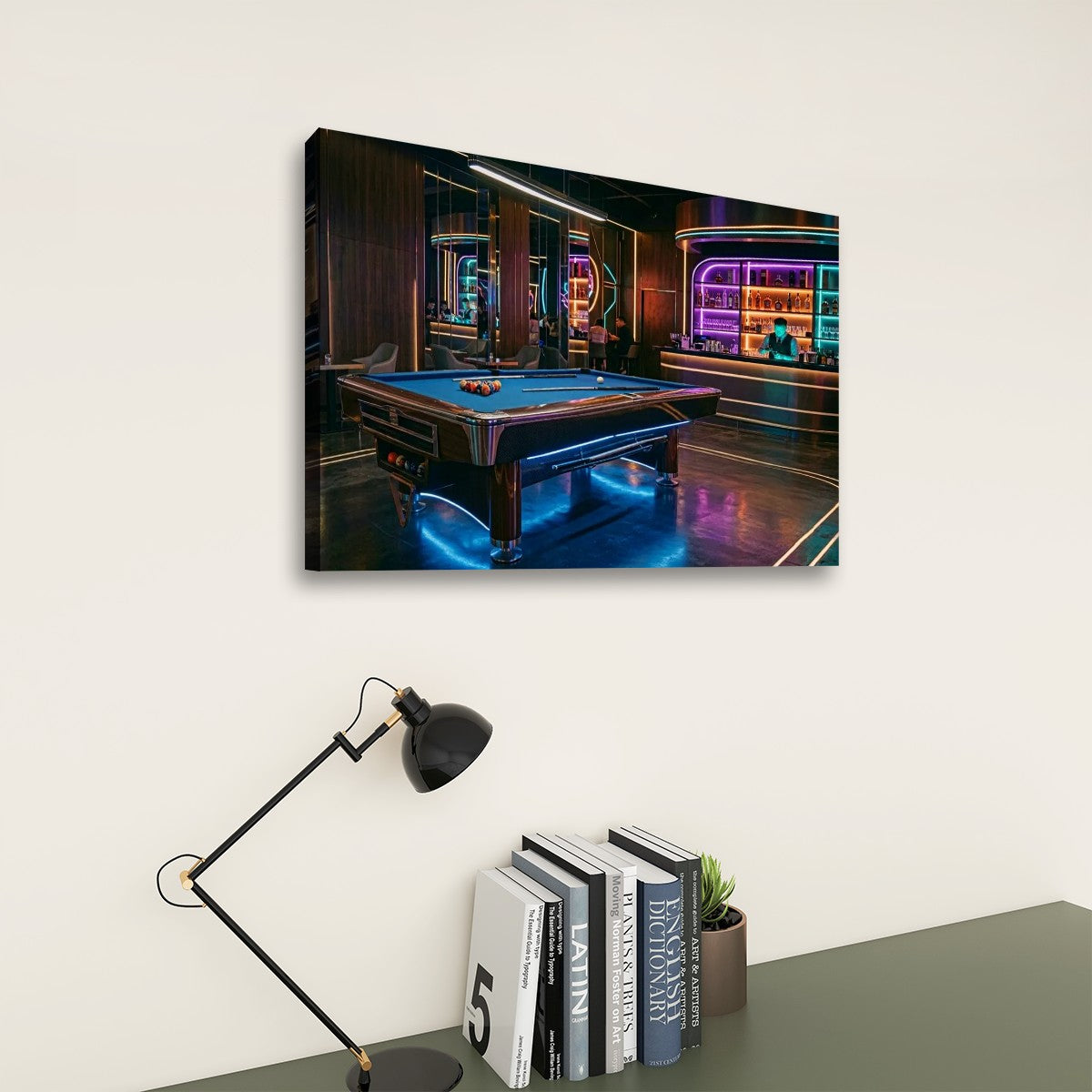 Billiards Pool Lounge Neon Lights Bar — 1, 3, 5-Panel Level Canvas Wall Art