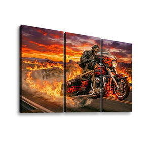 Dead Man's Ride – Skeleton Bagger Wheelie 5-Panel Canvas Wall Art