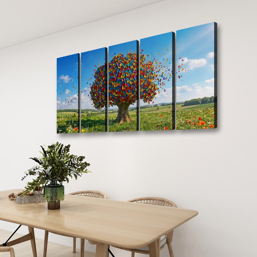 Color Burst Butterfly Tree — Multi-Color Abstract Canvas Wall Art