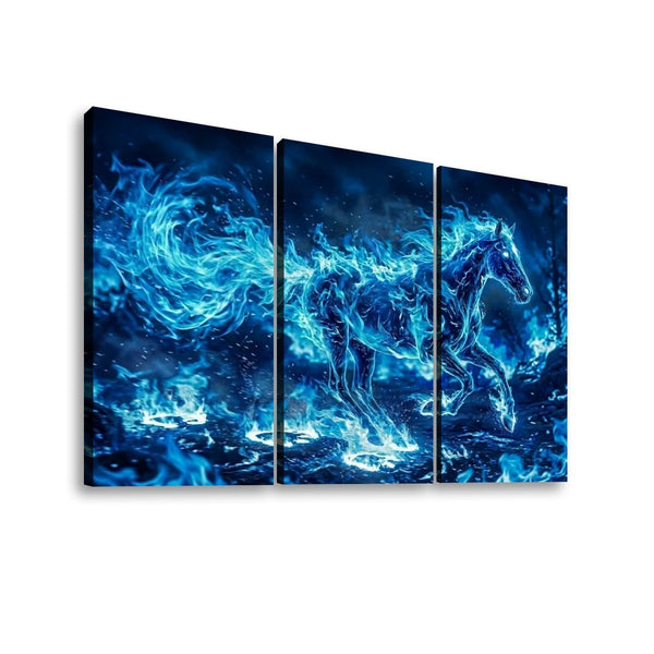 Blue Fire Horse Abstract Canvas Wall Art – Original Equine Art | 1, 3 & 5 Panel Living Room Print