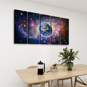 Cosmic Sovereignty – Earth & USA Universe 5-Panel Canvas Wall Art