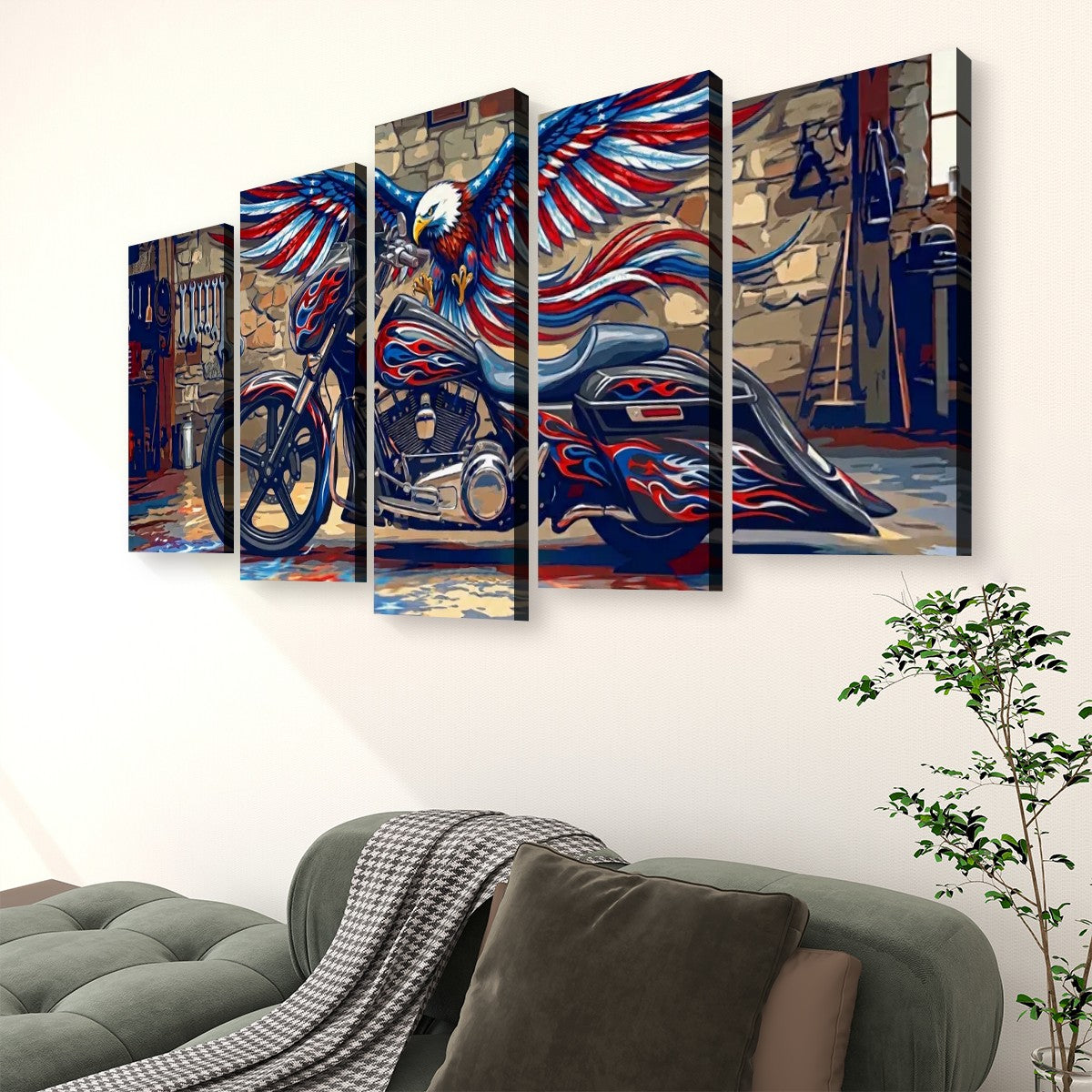 American Bagger Dresser Canvas Wall Art — Red, White & Blue Eagle, Stretched Swoop Bags