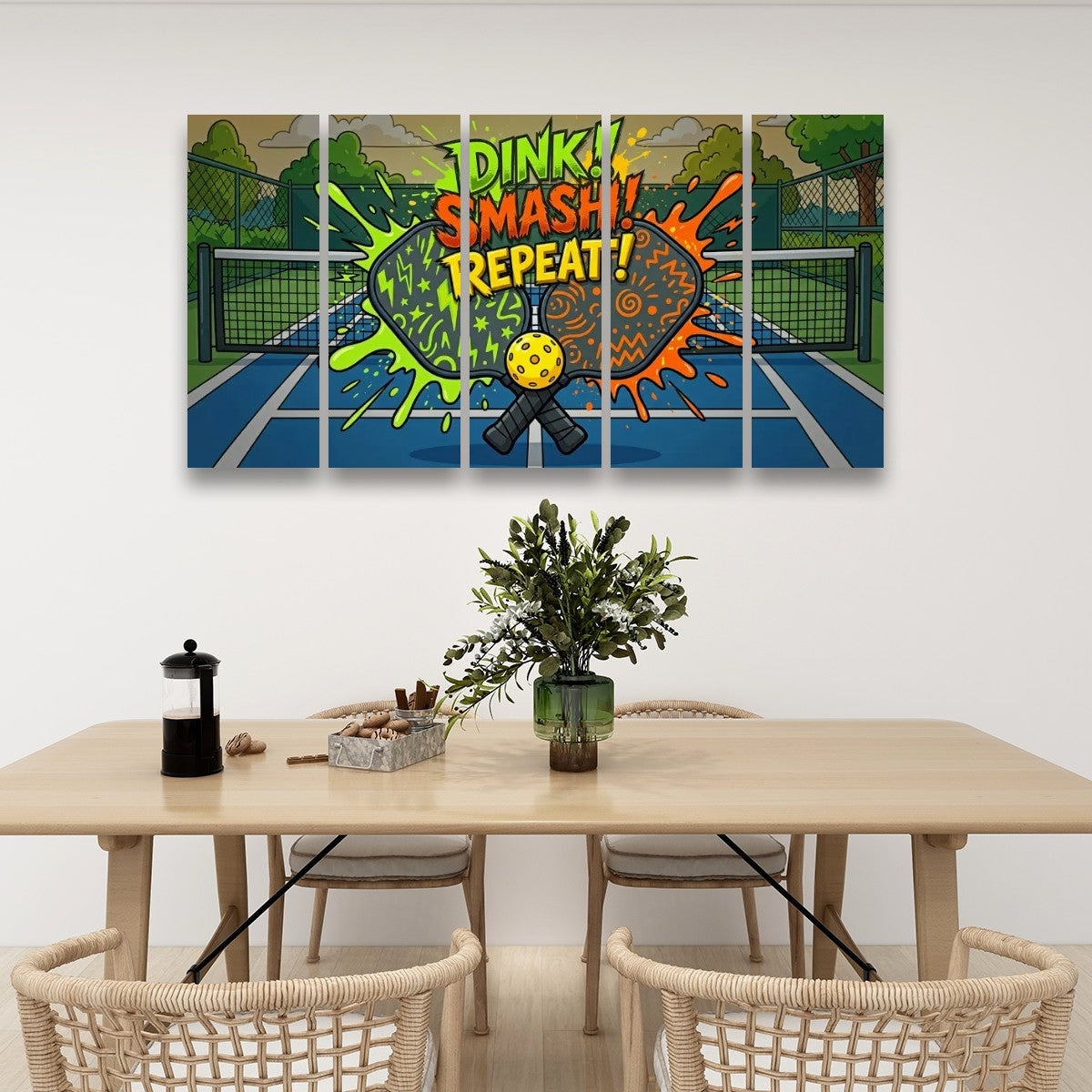 Pickleball 5-Panel Level Canvas Wall Art | Dink! Smash! Repeat!