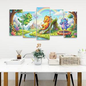 Playful Dragons Wall Art – 1, 3 & 5 Panel Canvas Print