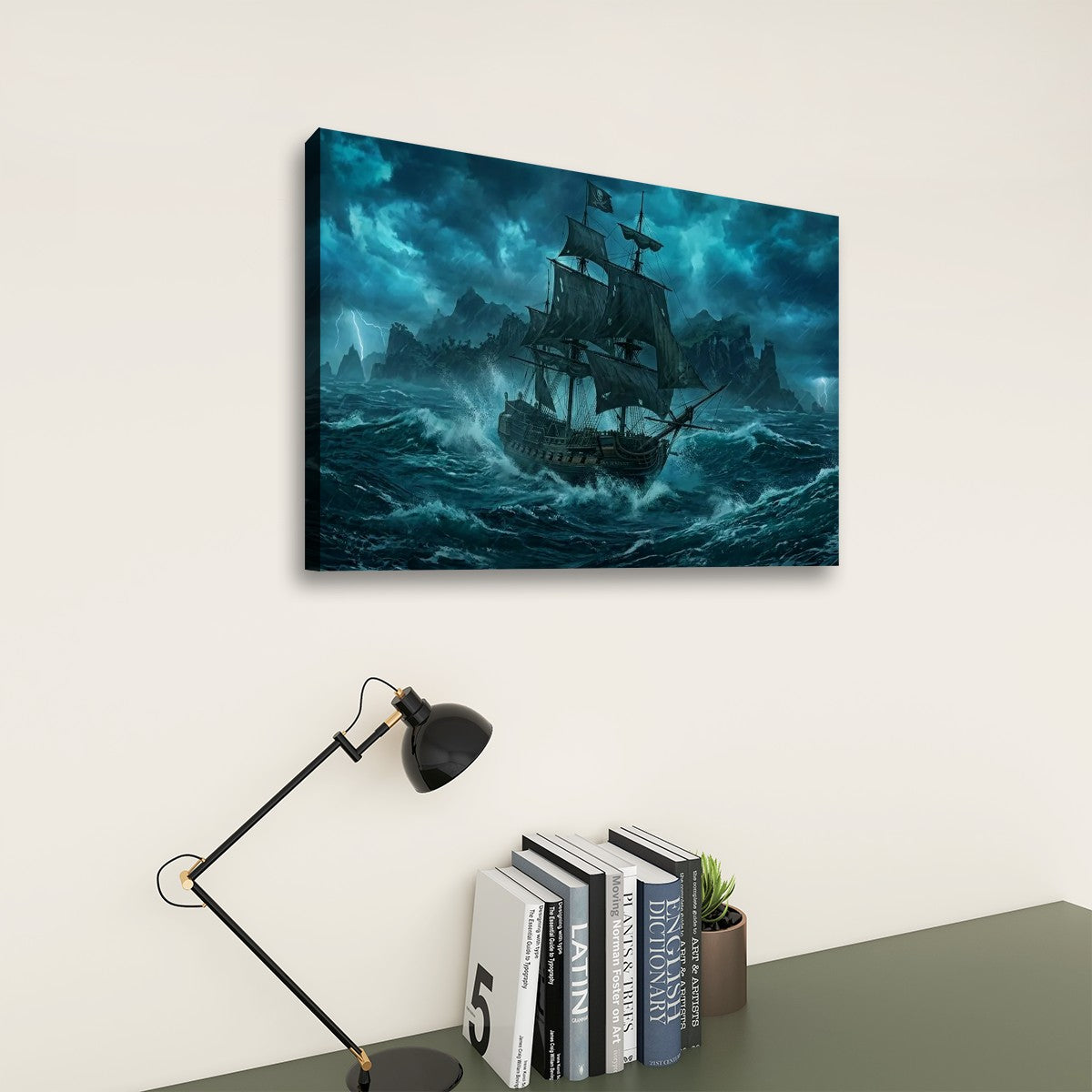 1, 3, 5 Panel Canvas Panel Wall Art Decor Stormy Seas Pirate Ship at Sea