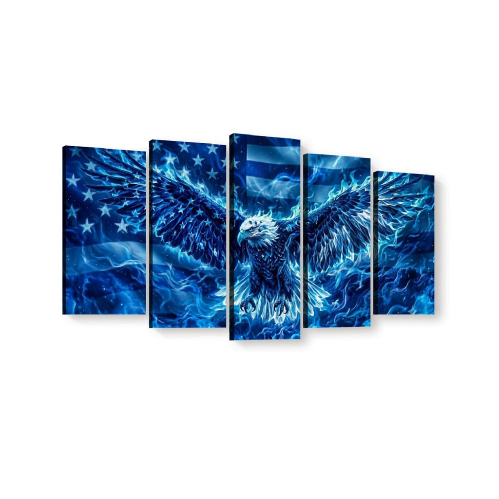 Blue Eagle Abstract US Waving Flag Canvas Wall Art – Patriotic Print | Multi-Panel