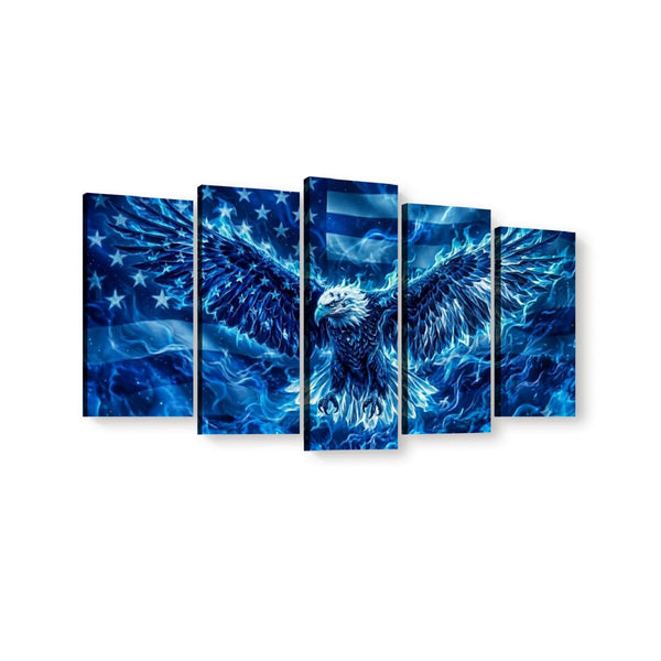 Blue Eagle Abstract US Waving Flag Canvas Wall Art – Patriotic Print | Multi-Panel