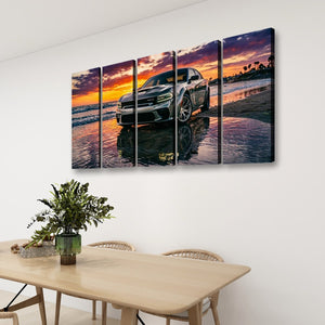 Dodge SRT Hellcat Charger – Beach Sunset 5-Panel Canvas Print