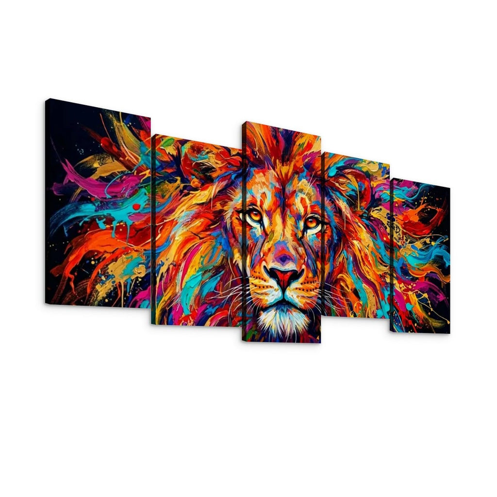 Abstract Colorful Lion Head Mane 1, 3, 5 Split Canvas Panel Wall Art Print