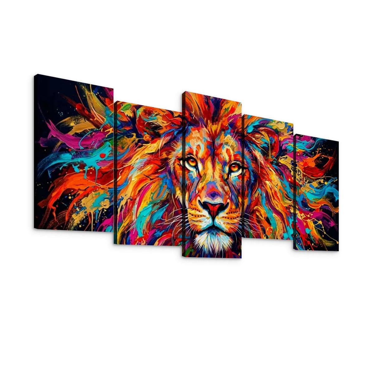 Abstract Colorful Lion Head Mane 1, 3, 5 Split Canvas Panel Wall Art Print