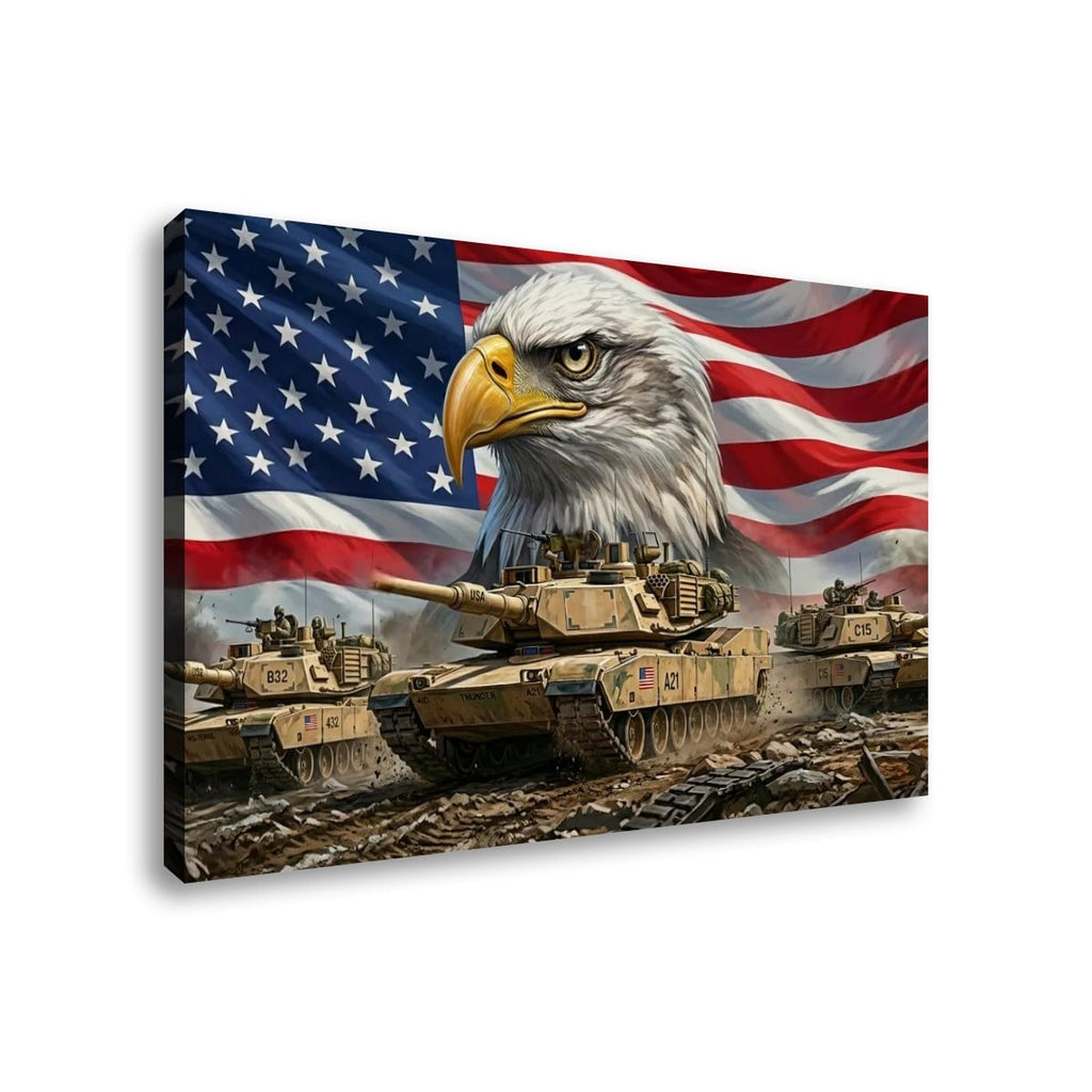 US American Flag Bald Eagle Army Tanks Military Split Canvas Panel Wall Art 1, 3, 5 Panel
