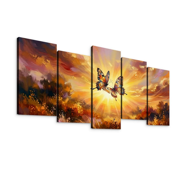 Golden Hour Butterflies Canvas Wall Art – Warm & Ethereal Abstract Print | 1, 3 & 5 Panel