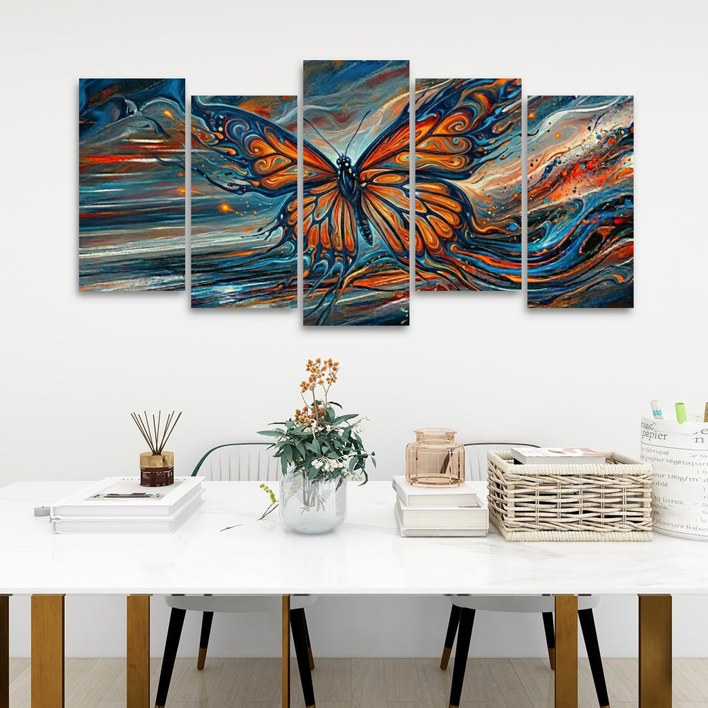 Wings of the Tempest Abstract Monarch Butterfly Canvas Wall Art | 1, 3 & 5 Panel Multi-Panel Print
