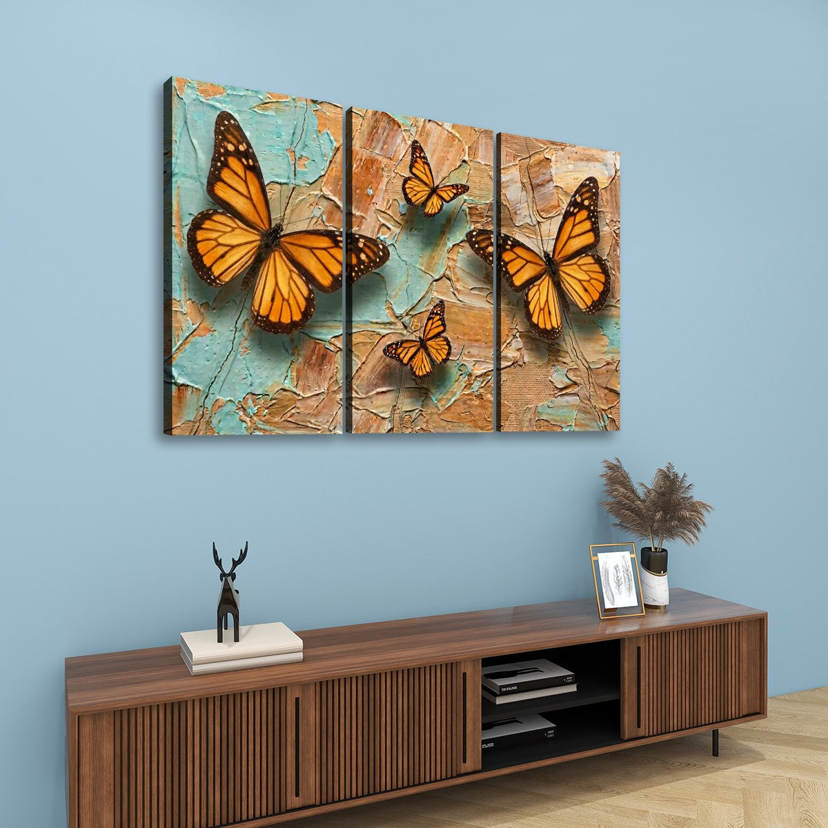 Pastel Oil Type Painting Monarch Butterfly Butterflies 1, 3, 5-Panel Split Canvas Wall Art