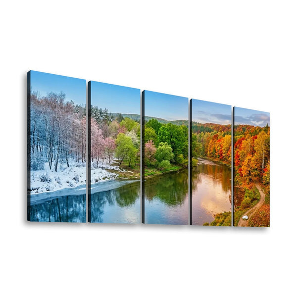 Four Seasons Canvas Wall Art – Winter Spring Summer & Fall Nature Print | 1, 3 & 5 Panel