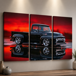 1956 Ford F100 Truck Reflection & Red Glow Multi-Panel Canvas Wall Art