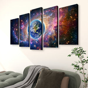 Cosmic Sovereignty – Earth & USA Universe 5-Panel Canvas Wall Art