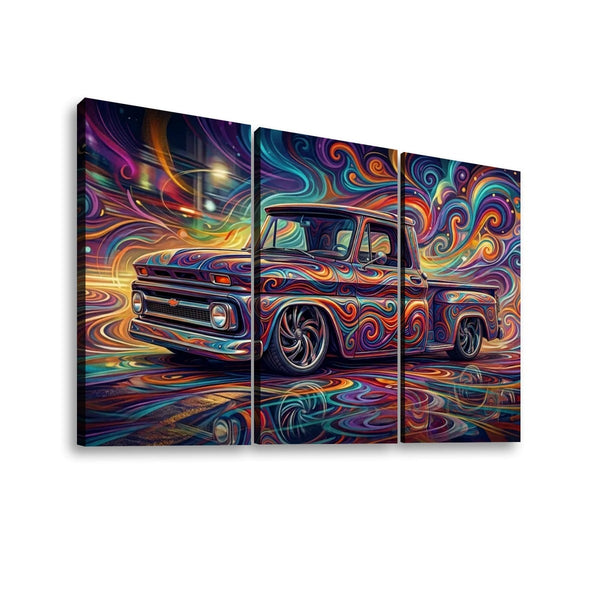 1966 Chevy C10 Stepside Shortbed Canvas Wall Art – Abstract Fidelity | Multi-Panel Classic Truck Print