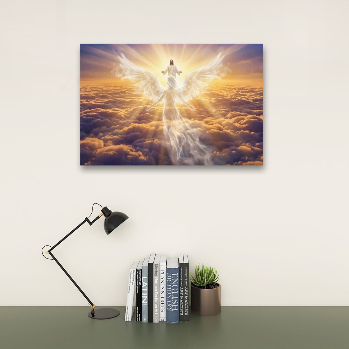 Jesus & Angel Heaven Golden Hour Above the Clouds Canvas Wall Art