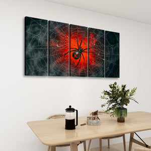 Black Widow Spider Web Canvas Wall Art — 5-Panel Level
