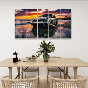 Dodge SRT Hellcat Charger – Beach Sunset 5-Panel Canvas Print