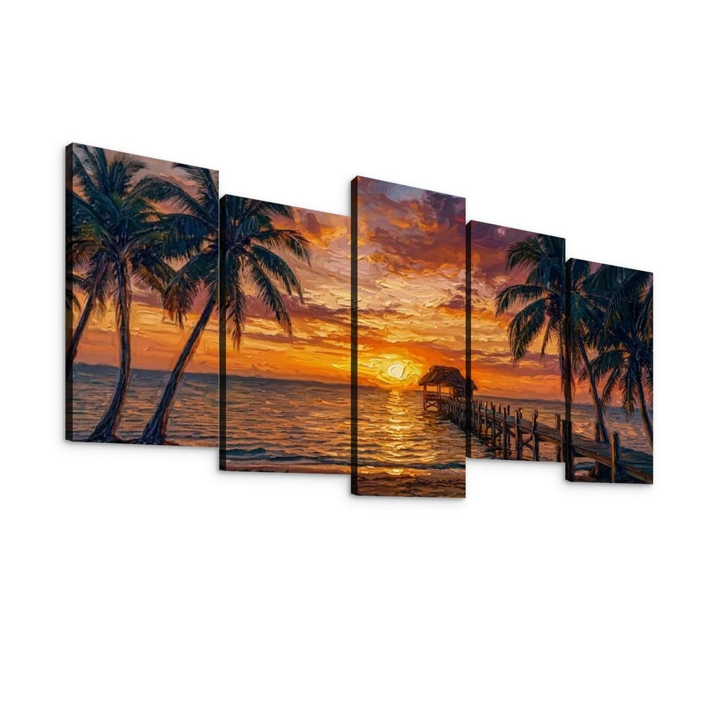 Dock at Sunset Canvas Wall Art – 5-Panel Level
