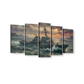 Warship Battling Rough Seas Canvas Wall Art – Storm Fury | 5-Panel  Military Naval Print