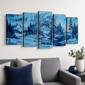 Winter's Silence Canvas Wall Art – Oil Painting-Inspired Snowy Landscape | 1, 3 & 5 Panel Print