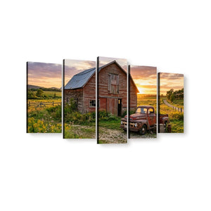 Ford F1 Pickup at Golden Hour — Rustic Bar & Sunset Canvas Wall Art