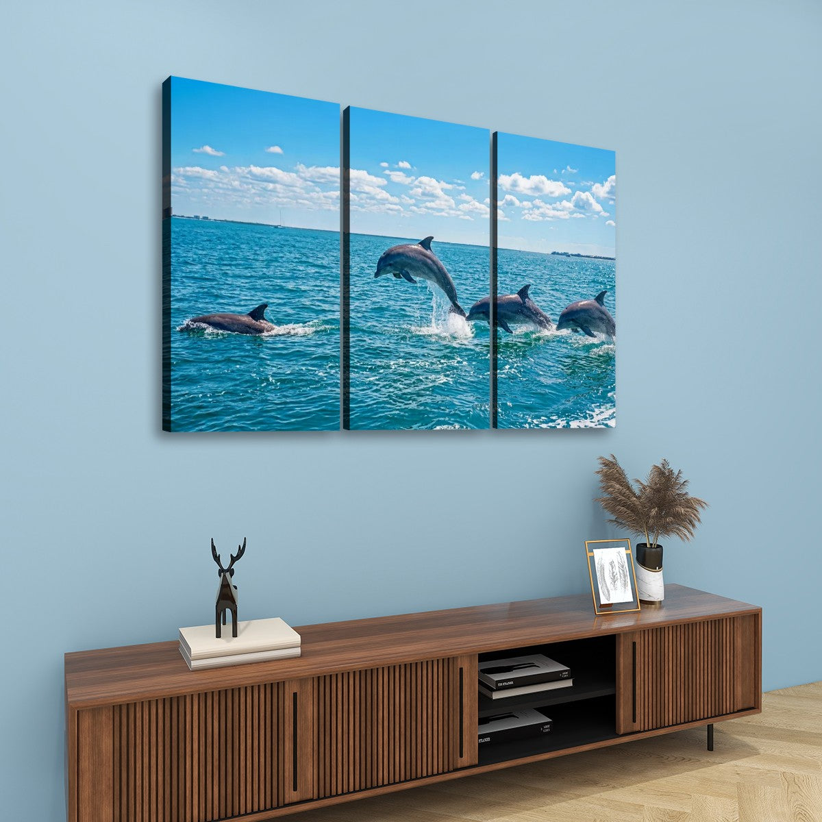 Dolphins Jumping, Breaching, Porpoising in the Gulf of Mexico Canvas Wall Art — Single & Multi-Panel Prints