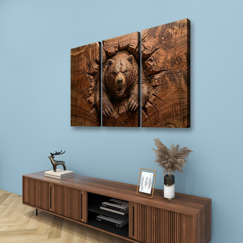 3D Angry Leaping Bear — 3D Sculpted Canvas Wall Art Decor