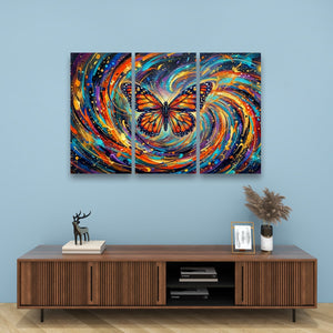 Monarch Butterfly Cosmic Vortex Canvas Wall Art | 1, 3 & 5-Panel Print | Colorful Abstract Butterfly Décor | Gallery-Wrapped