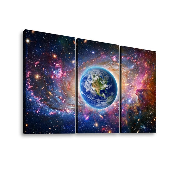 Cosmic Sovereignty Canvas Wall Art – Earth & USA Universe Patriotic Space Print | 5-Panel Level