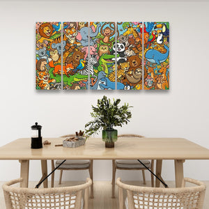 Wild & Whimsical — Cartoon Animal Collage Kids' Canvas Wall Art