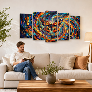 Monarch Butterfly Cosmic Vortex Canvas Wall Art | 1, 3 & 5-Panel Print | Colorful Abstract Butterfly Décor | Gallery-Wrapped