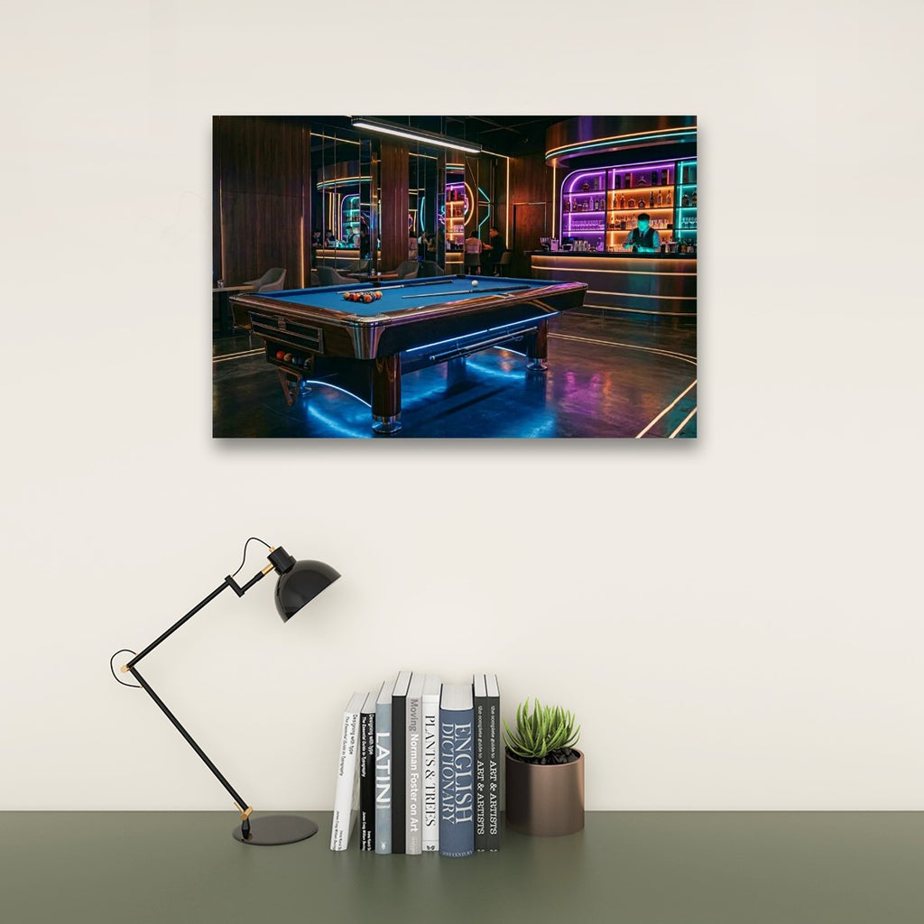 Billiards Pool Lounge Neon Lights Bar — 1, 3, 5-Panel Level Canvas Wall Art