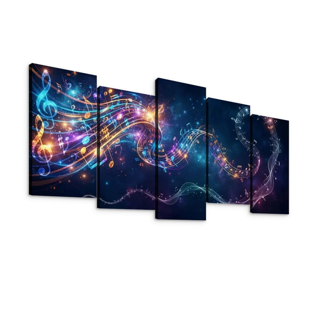 Abstract Musical Notes Ribbon — Multi-Color 1, 3, 5-Panel Split Canvas Wall Art