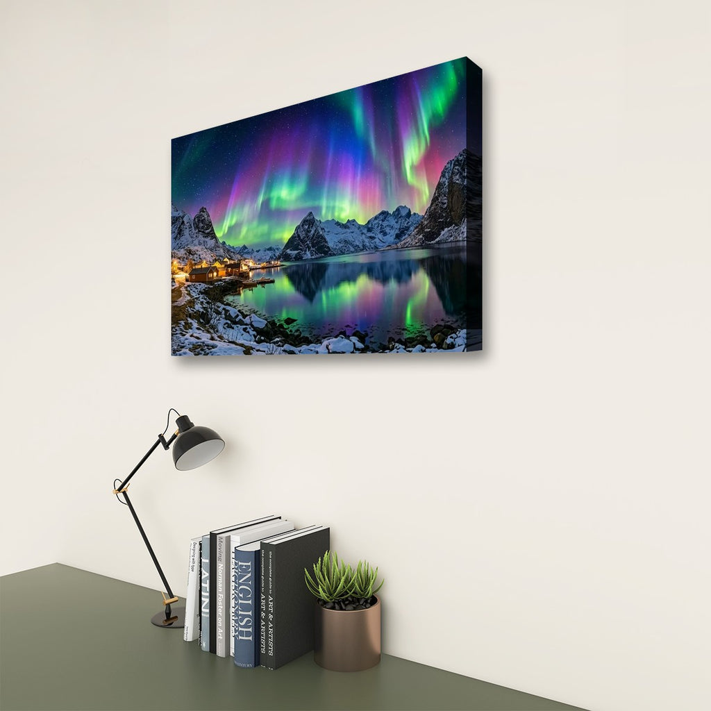 Northern Lights Over the City — 5 Panel Level Canvas Wall Art