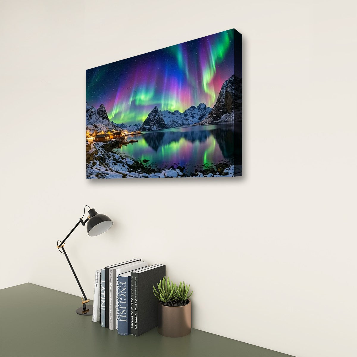 Northern Lights Over the City — 5 Panel Level Canvas Wall Art
