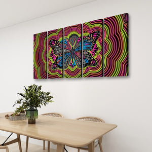 Neon Wings – Psychedelic Butterfly Multi-Panel 3 and 5 Panel Canvas Wall Art