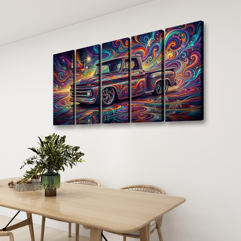 1966 Chevy C10 Stepside Shortbed Canvas Wall Art – Abstract Fidelity | Multi-Panel Classic Truck Print