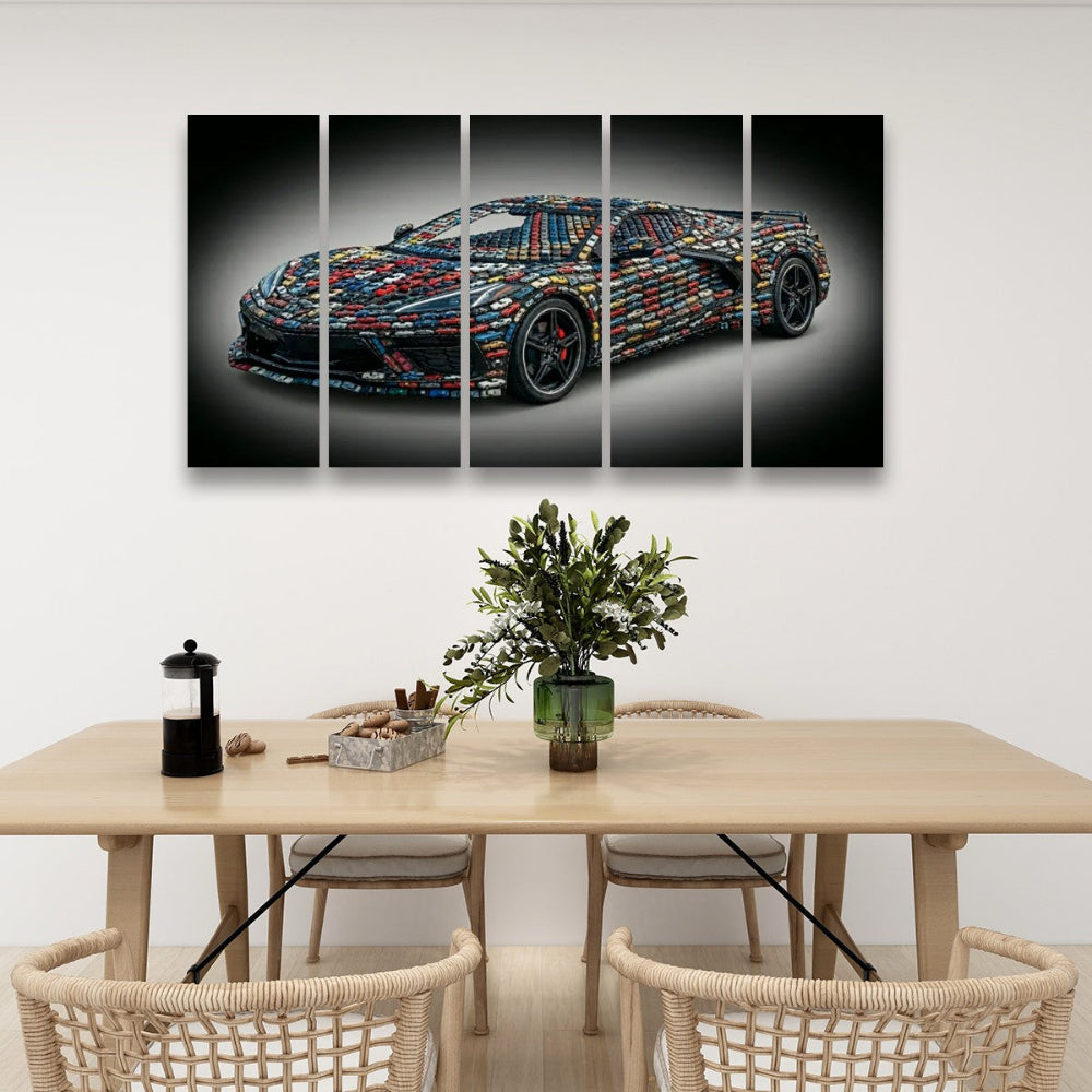Corvette Generations Canvas Wall Art – All-Era Classic to Modern | 5-Panel Level Garage Décor Print