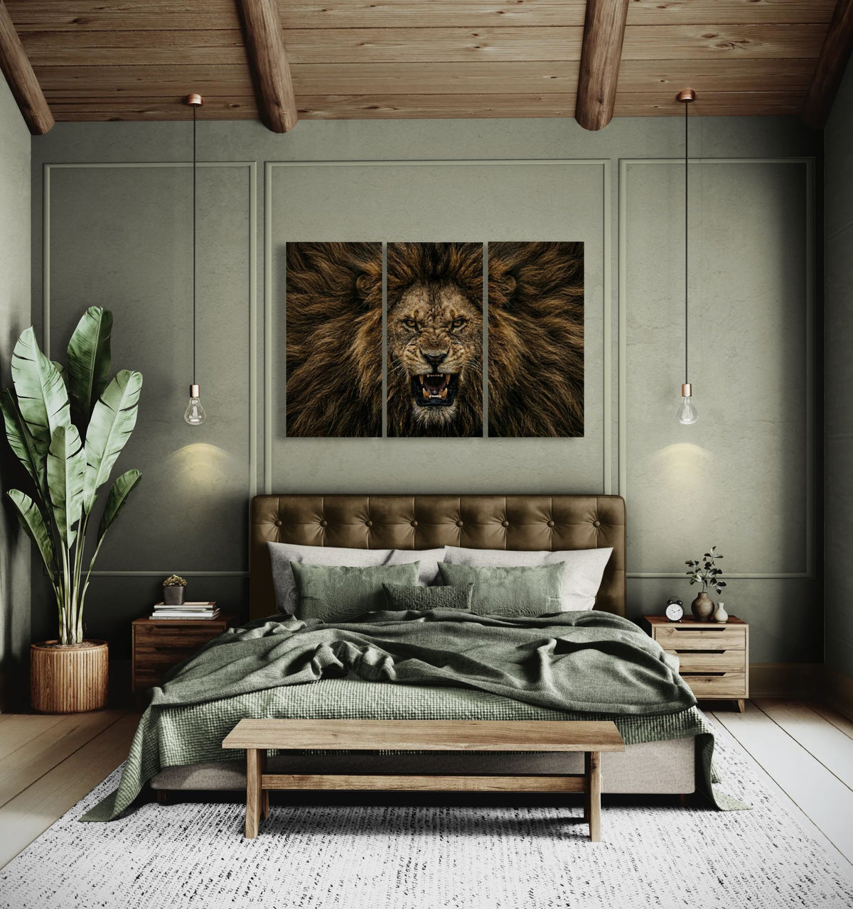 Majestic Lion Canvas Wall Art – Bold Wildlife Print | 1, 3 & 5 Panel Living Room Décor