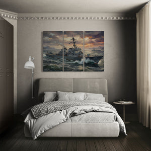 Storm Fury – Warship Battling Rough Seas 5-Panel Canvas Wall Art